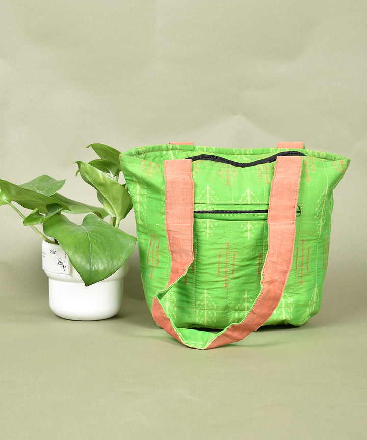 Light green handcrafted cotton tote bag