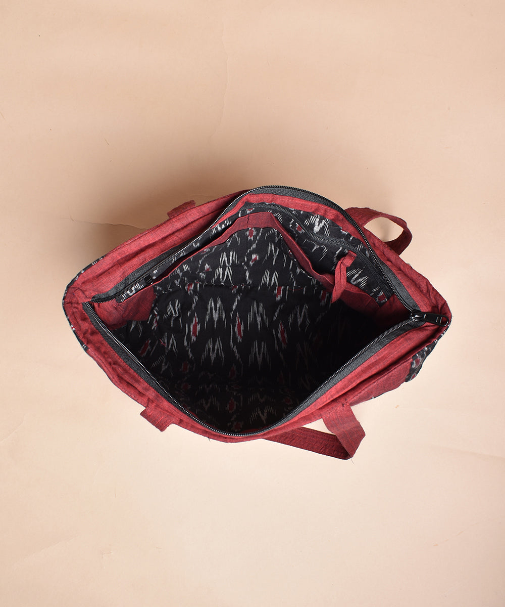 Black maroon handcrafted cotton tote bag