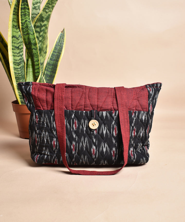 Black maroon handcrafted cotton tote bag