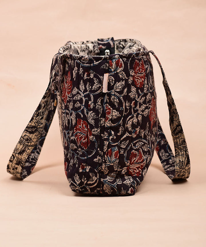 Black red handprinted cotton tote bag