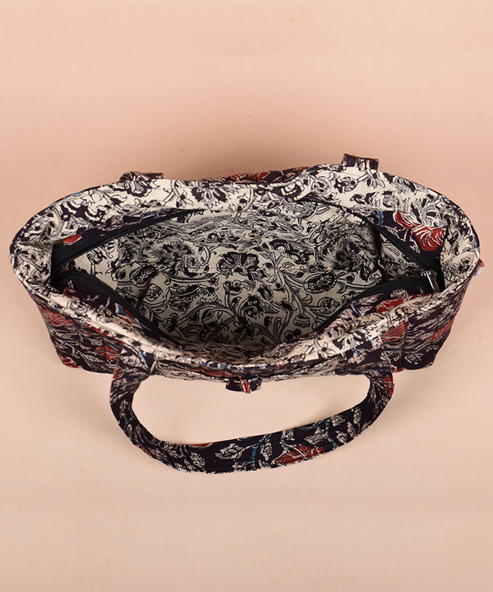 Black red handprinted cotton tote bag