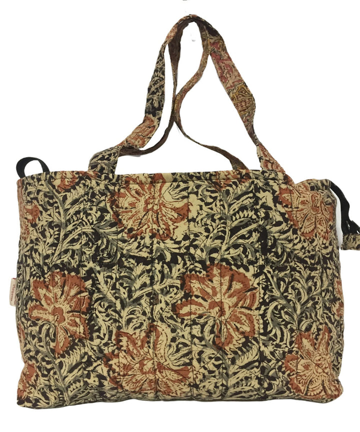 Grey brown hand printed cotton tote bag