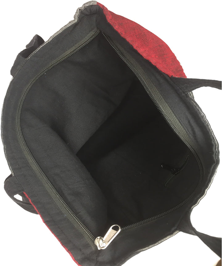 Black grey handwoven cotton tote bag