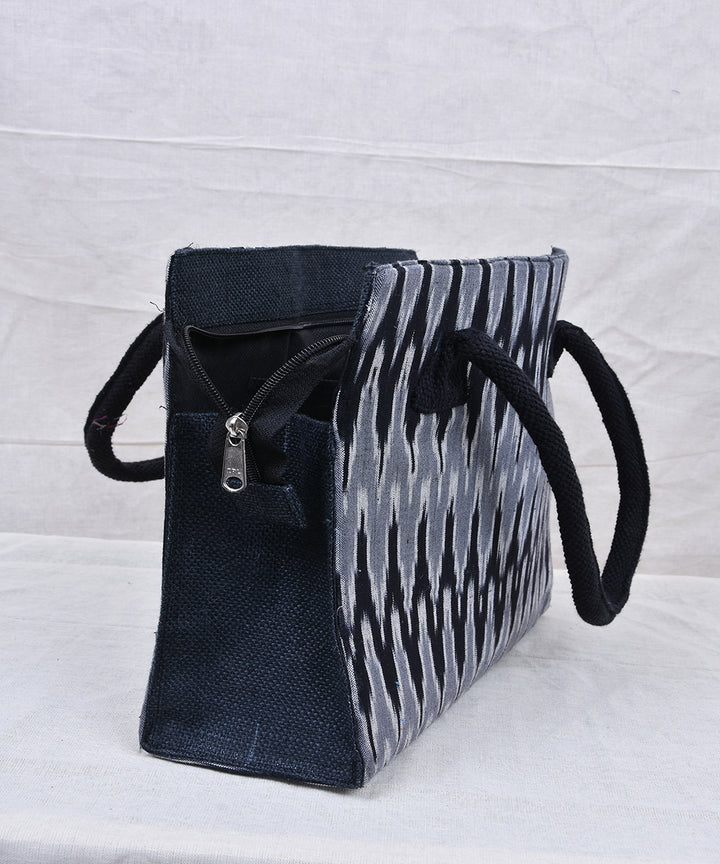 Black grey handloom cotton tote bag