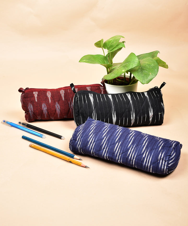 Black white handwoven cotton pouch