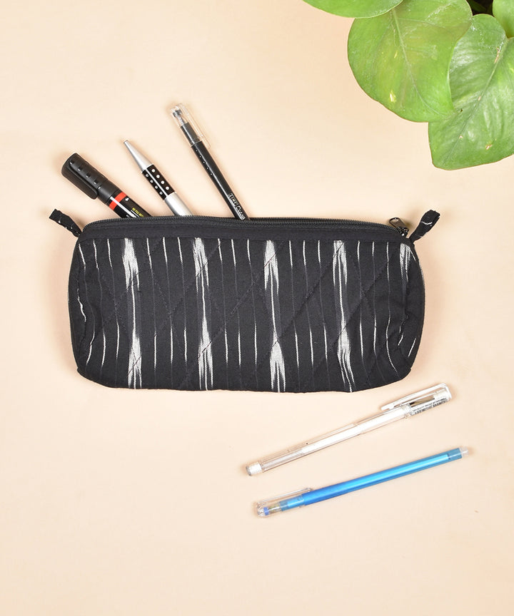 Black white handwoven cotton pouch
