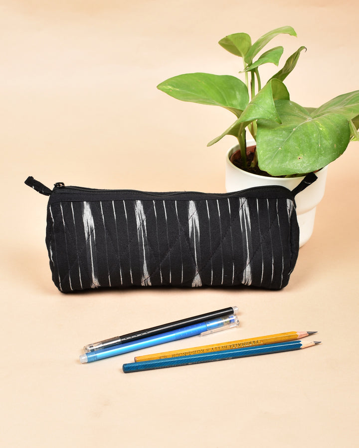 Black white handwoven cotton pouch