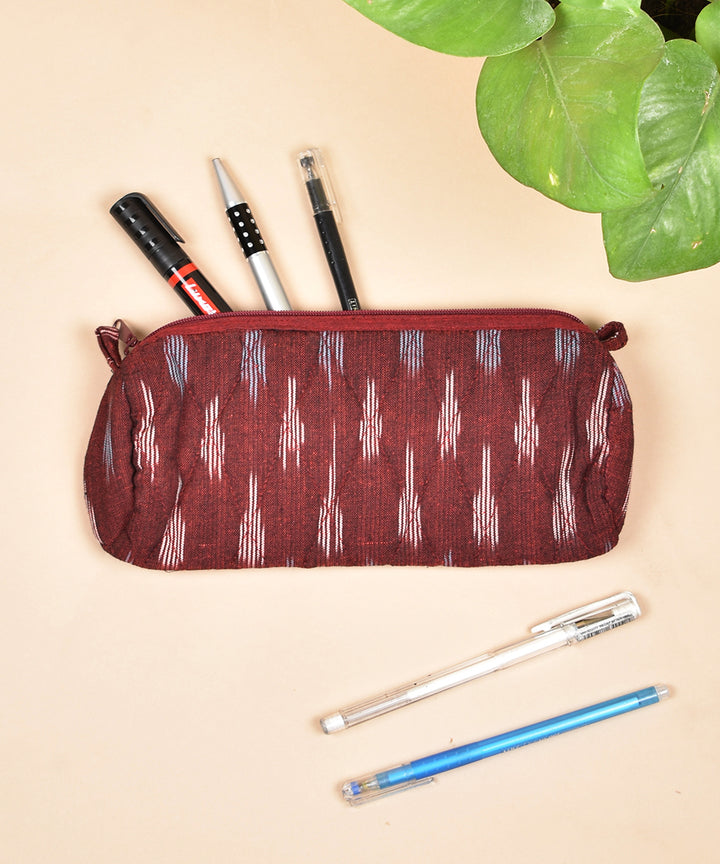 Maroon white handwoven cotton pouch