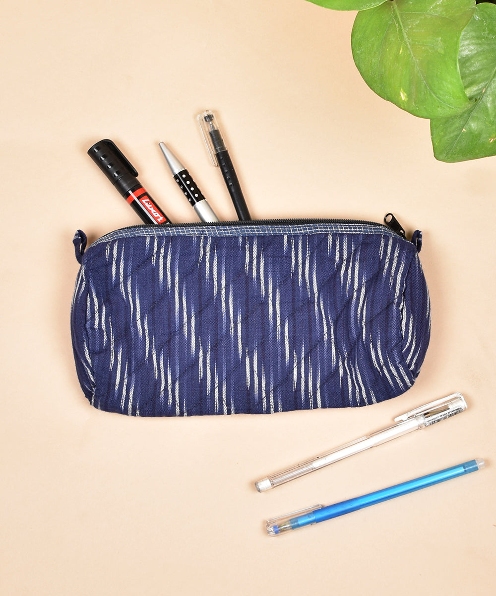 Blue white handwoven cotton pouch