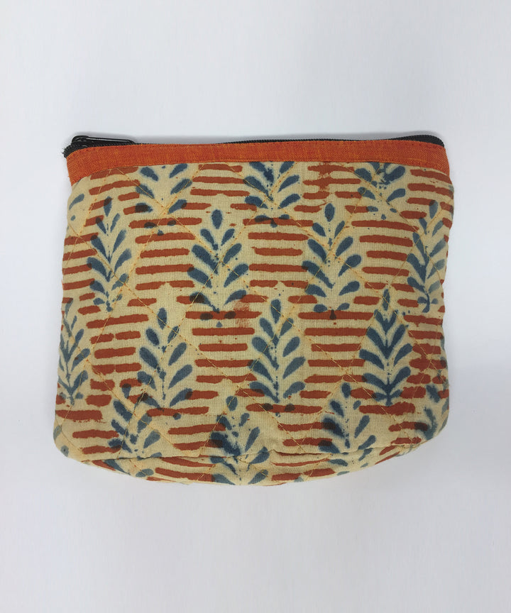Orange blue handprinted cotton pouch