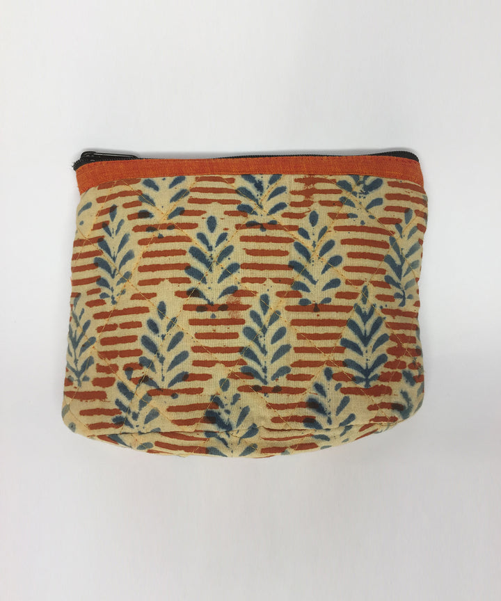 Orange blue handprinted cotton pouch