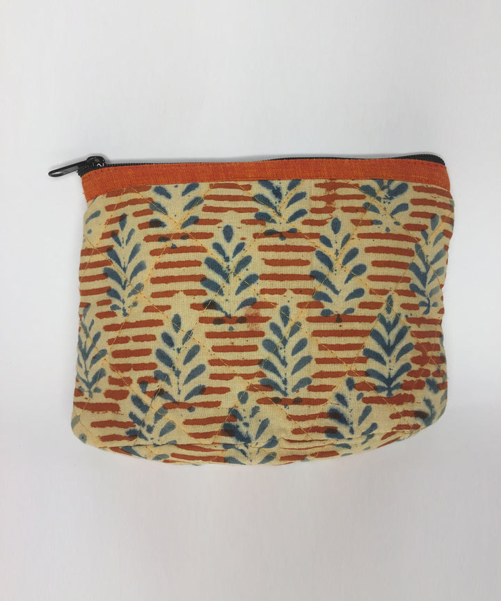 Orange blue handprinted cotton pouch