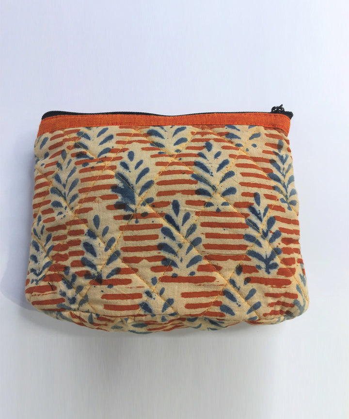 Orange blue handprinted cotton pouch
