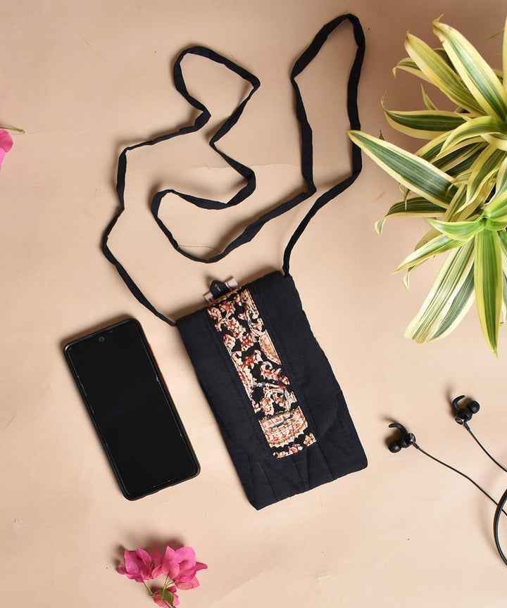 Black red handcrafted cotton sling bag