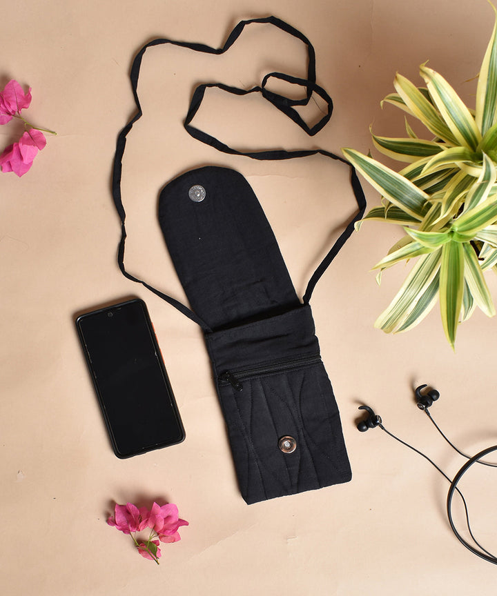 Black red handcrafted cotton sling bag