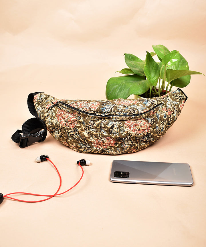 Green multicolor hand printed cotton pouch