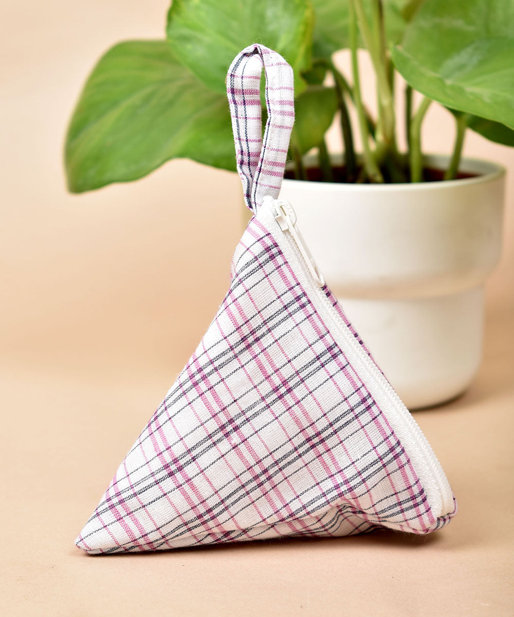 Triangular Handle Pouch White pink handwoven triangular cotton pouch – GoSwadeshi