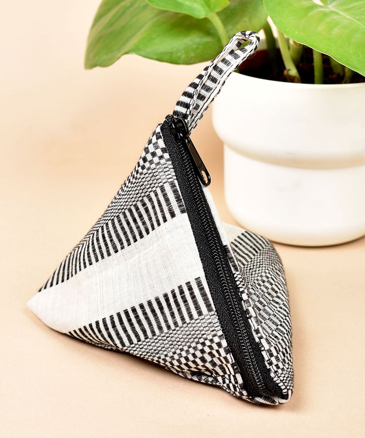Black white handwoven triangular cotton pouch