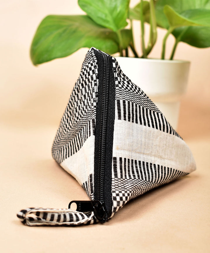 Black white handwoven triangular cotton pouch