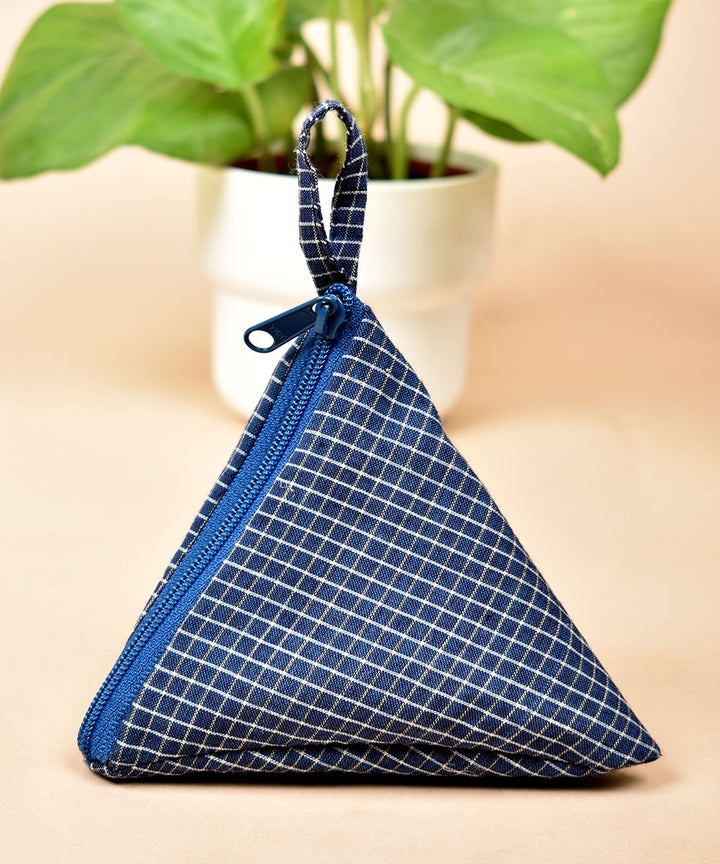 Blue white handwoven triangular cotton pouch