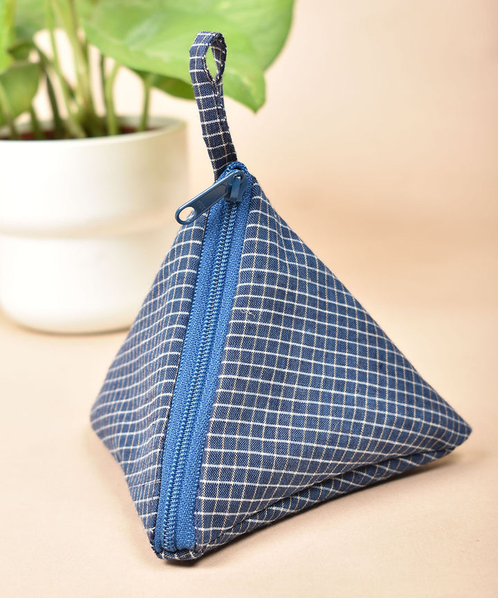 Blue white handwoven triangular cotton pouch
