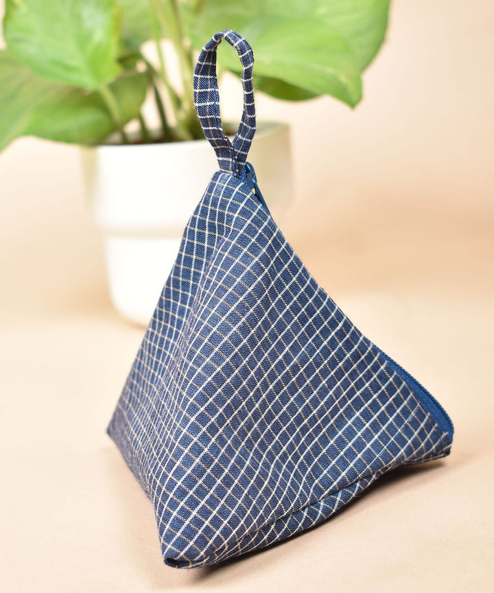 Blue white handwoven triangular cotton pouch