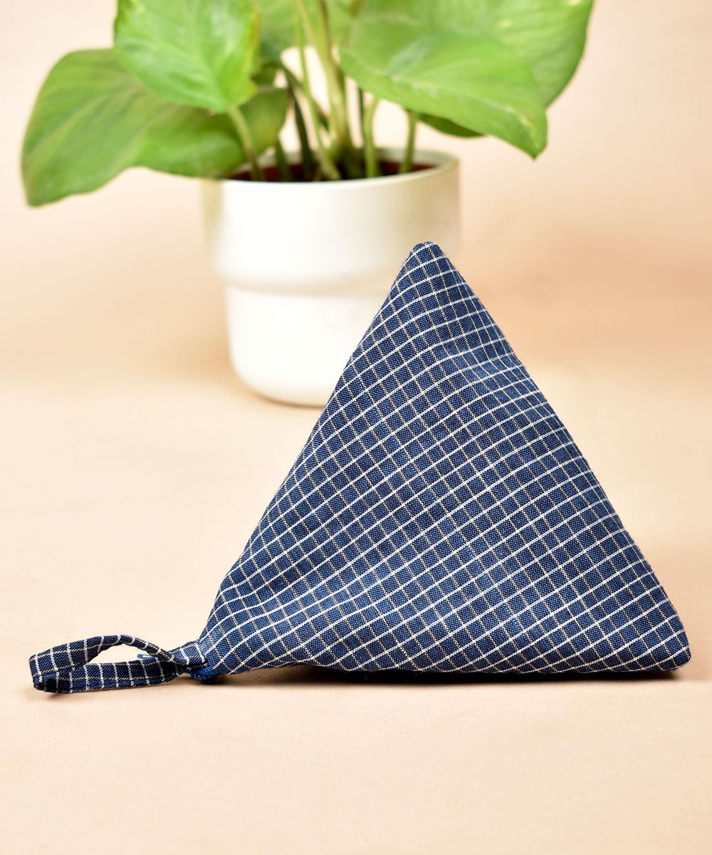 Blue white handwoven triangular cotton pouch
