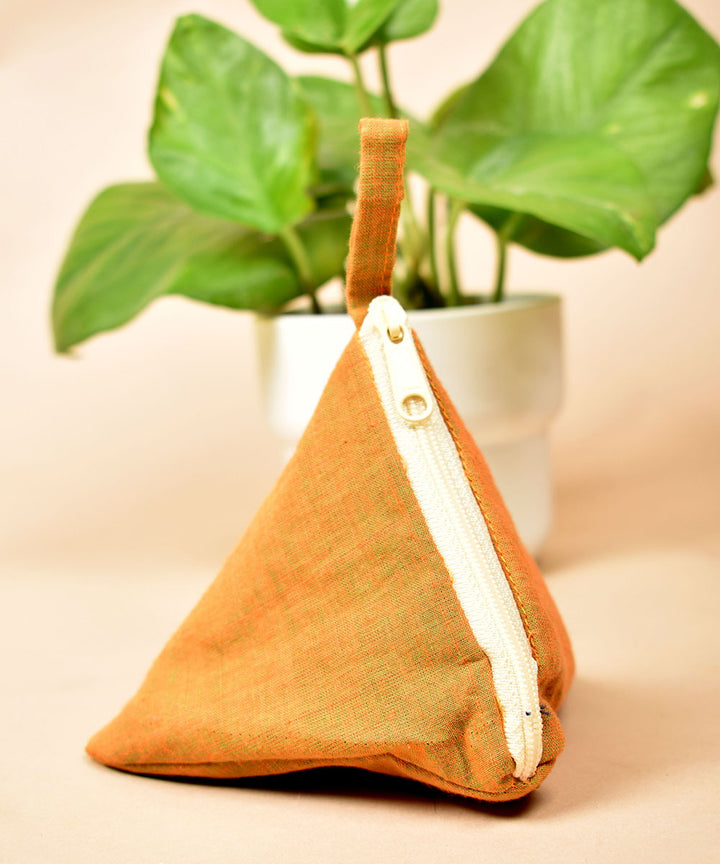 Orange white handloom triangular cotton pouch