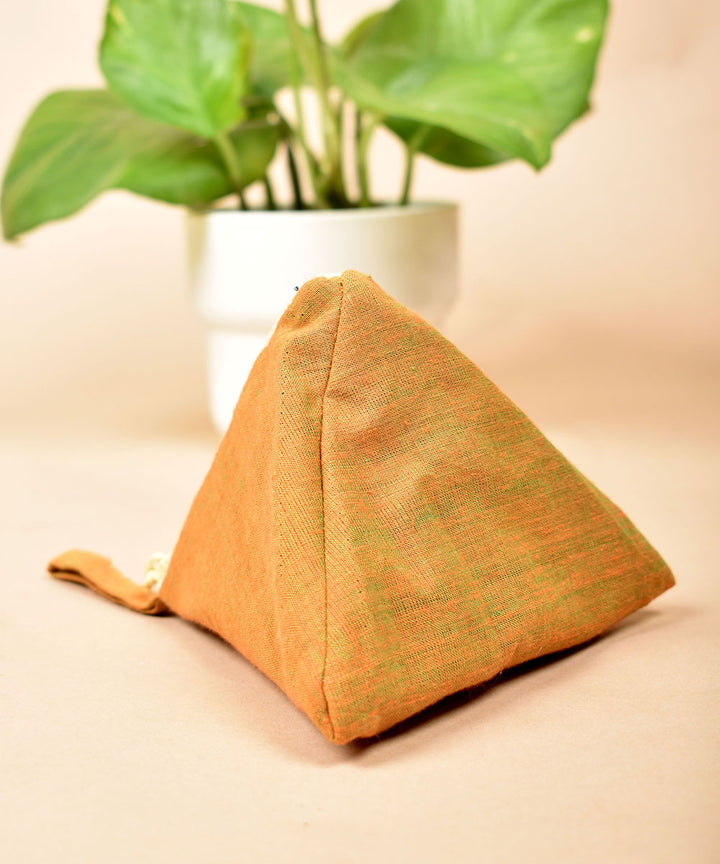 Orange white handloom triangular cotton pouch