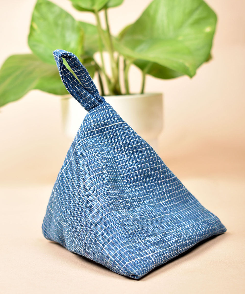 Cyan blue handwoven triangular cotton pouch