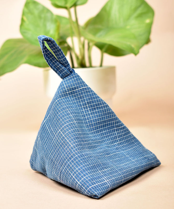 Cyan blue handwoven triangular cotton pouch