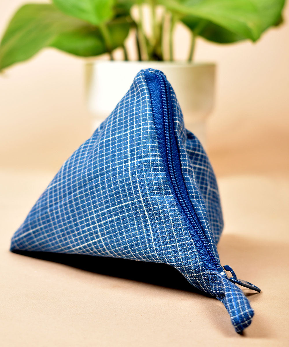 Cyan blue handwoven triangular cotton pouch