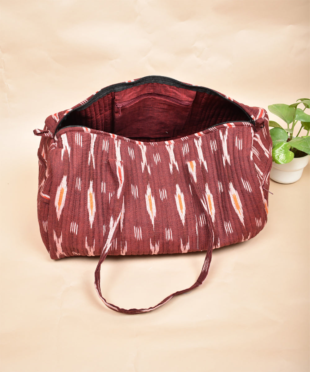 Brown multicolor handcrafted cotton overnight duffle bag