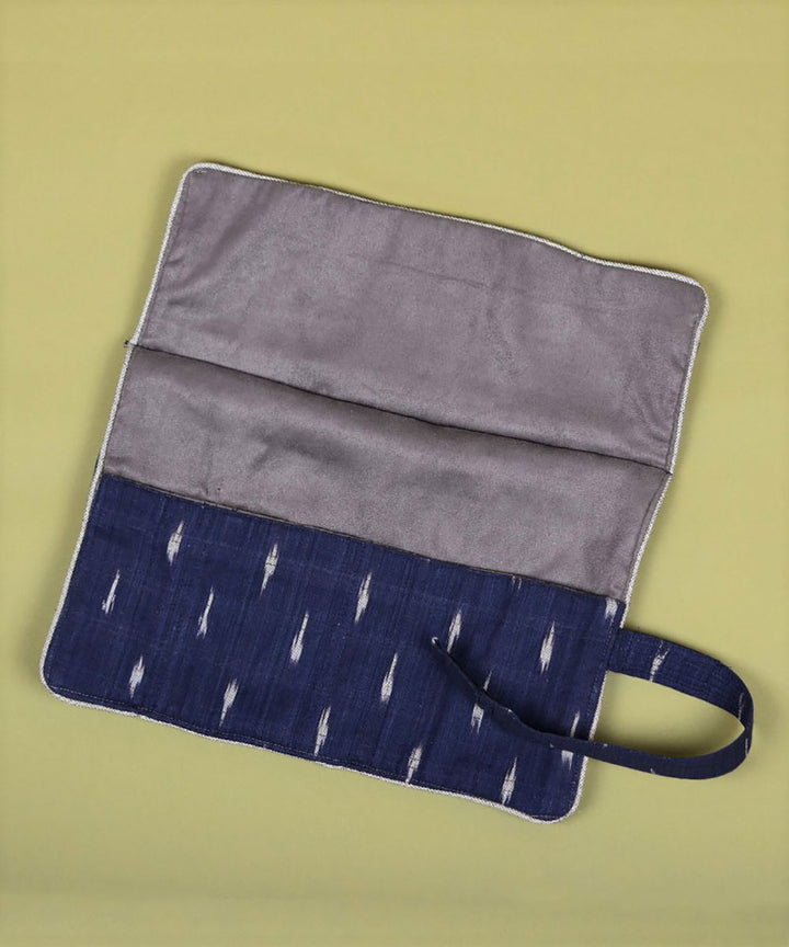 Blue grey handcrafted cotton folding toiletry pouch