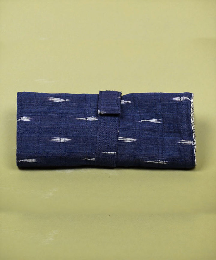 Blue grey handcrafted cotton folding toiletry pouch