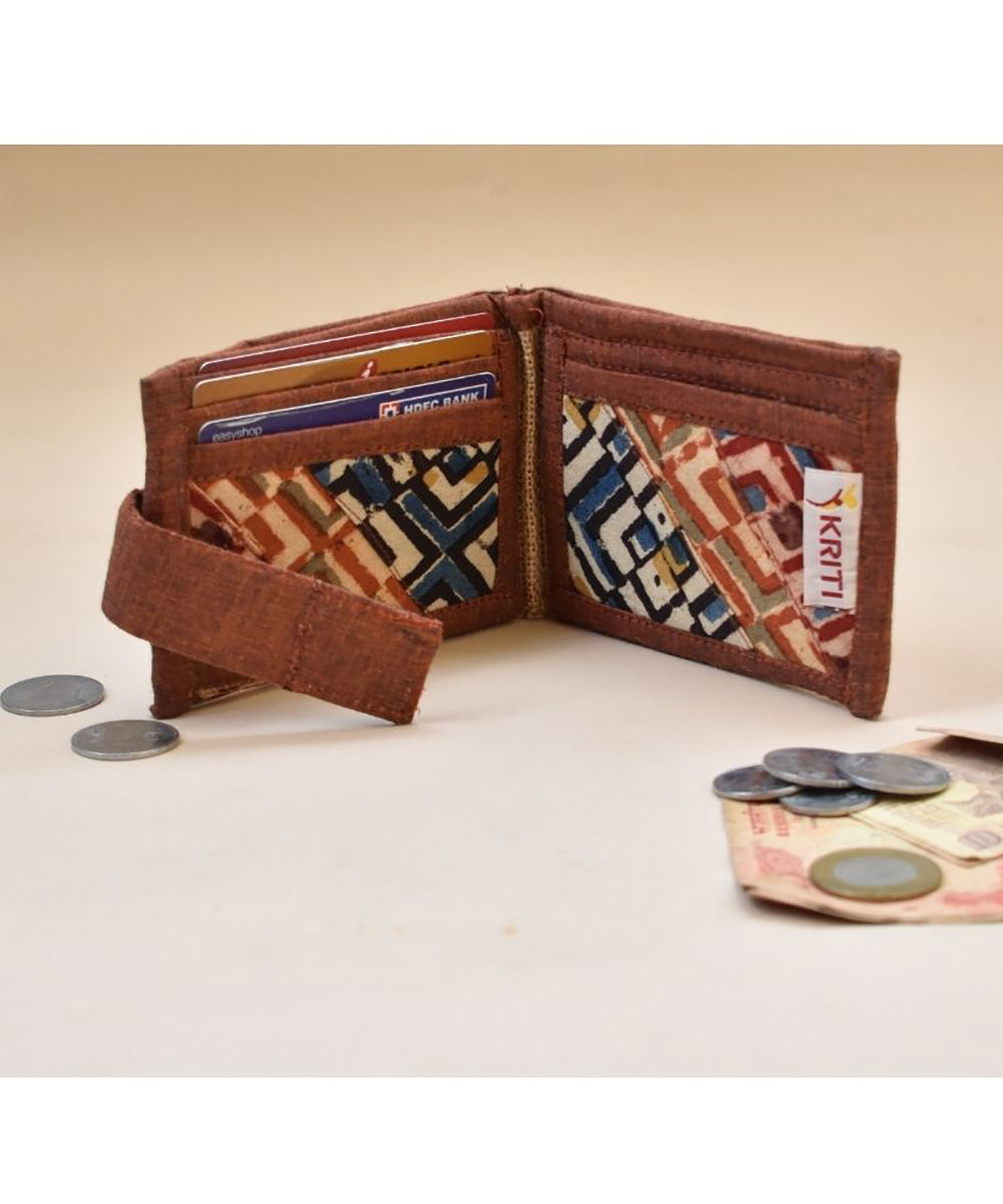 Brown multicolor handcrafted cotton unisex wallet