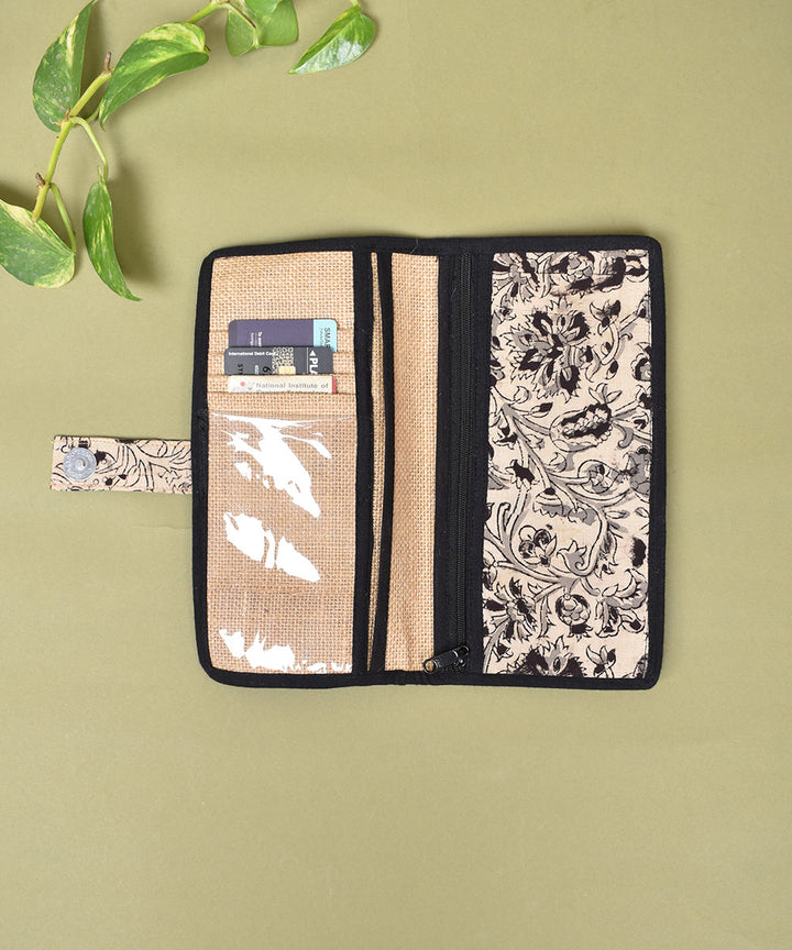 White black handcrated cotton jute ladies wallet