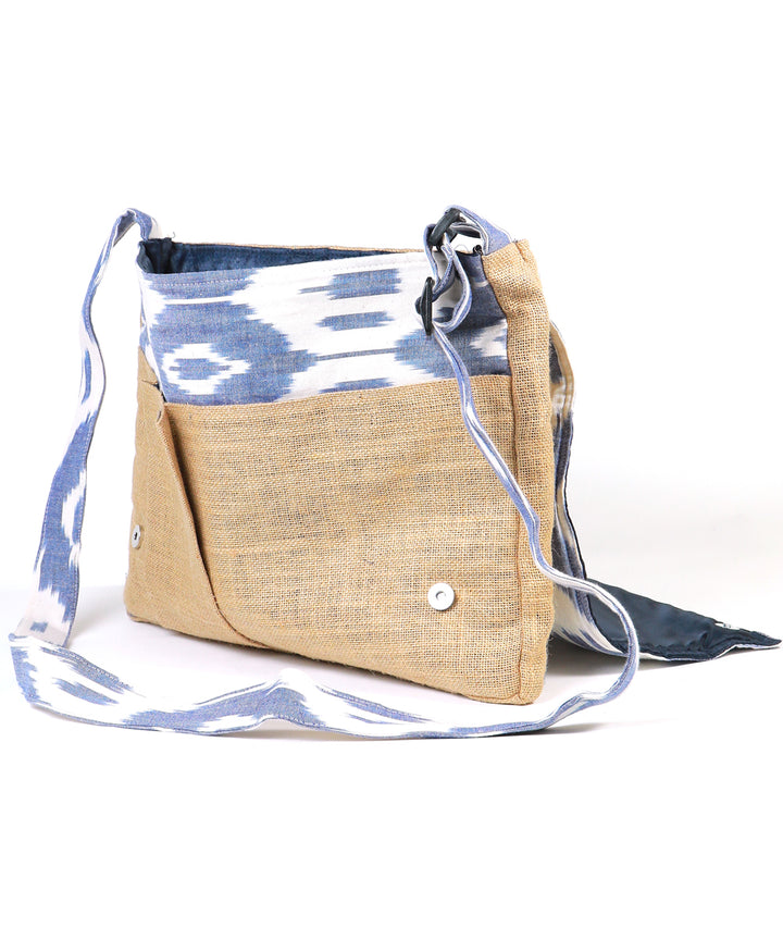 White blue handcrafted cotton jute laptop bag