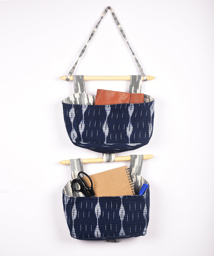 Blue handcrafted cotton wall stationary organiser