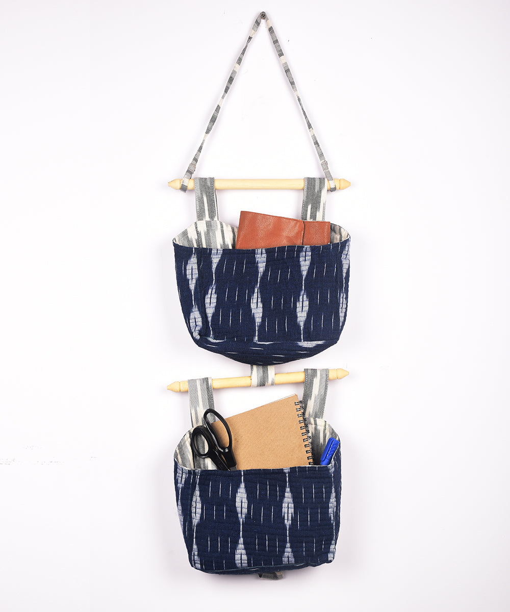 Blue handcrafted cotton wall stationary organiser