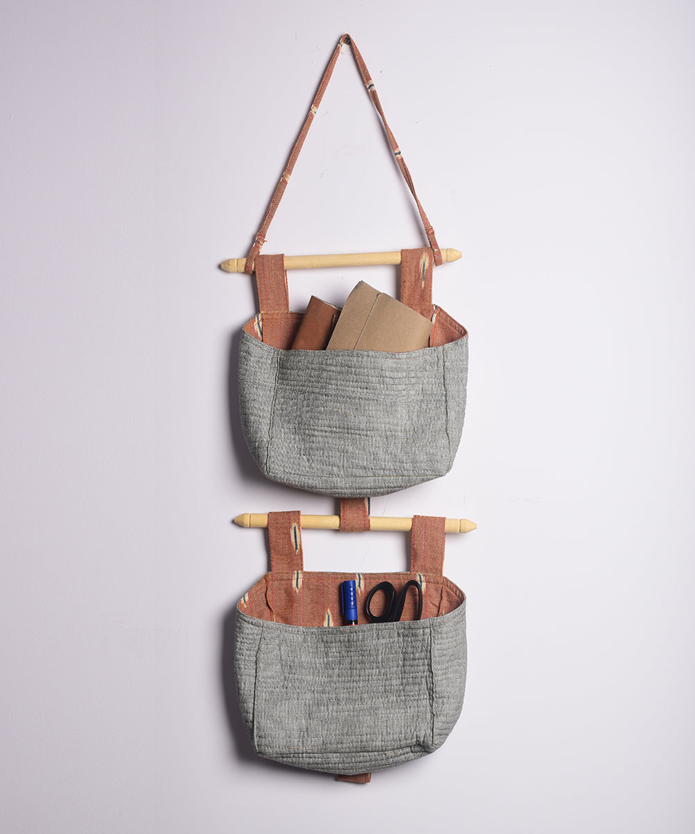 Grey handcrafted cotton wall stationary organiser