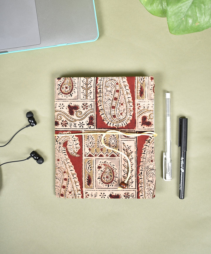 Red handcrafted kalamkari cotton diary with dori