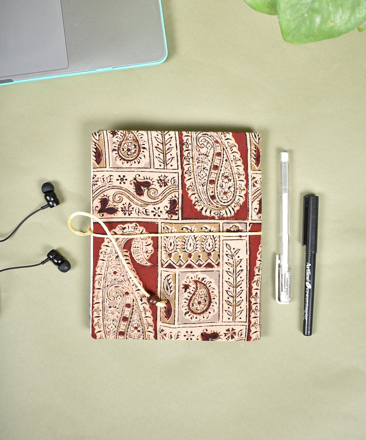 Red handcrafted kalamkari cotton diary with dori