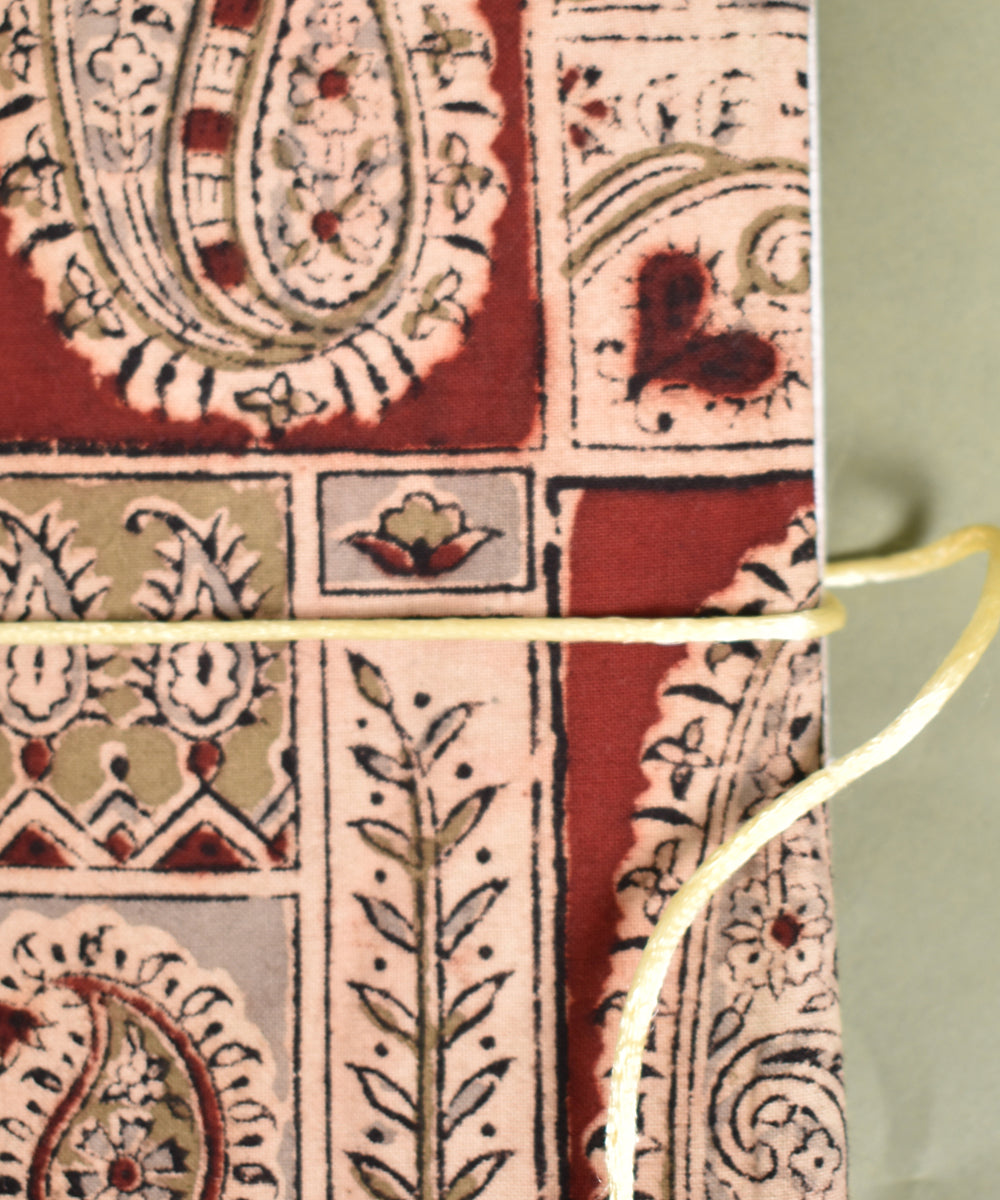 Red handcrafted kalamkari cotton diary with dori