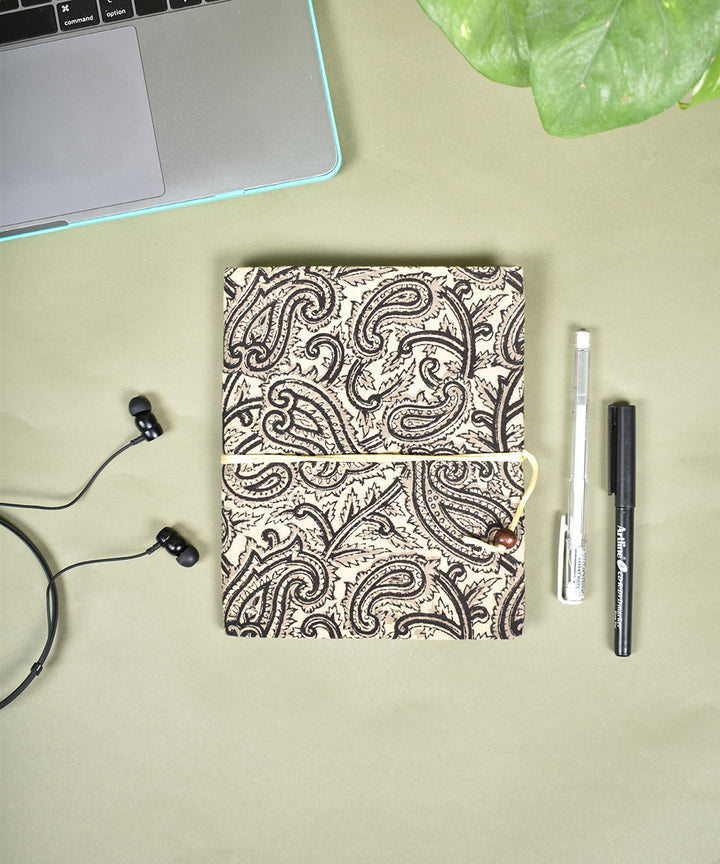 White handcrafted kalamkari cotton diary with dori