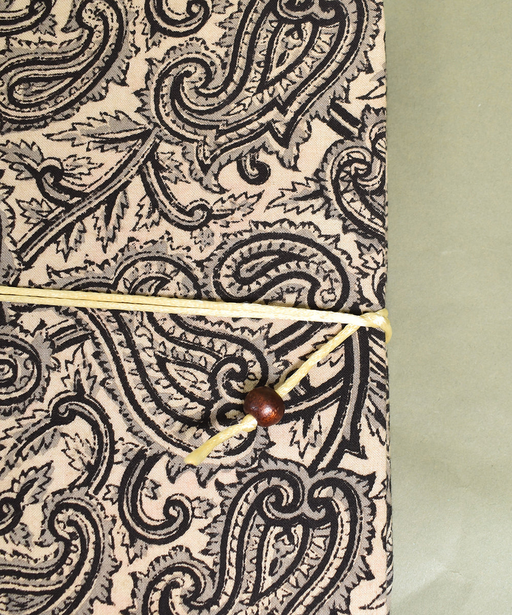 White handcrafted kalamkari cotton diary with dori