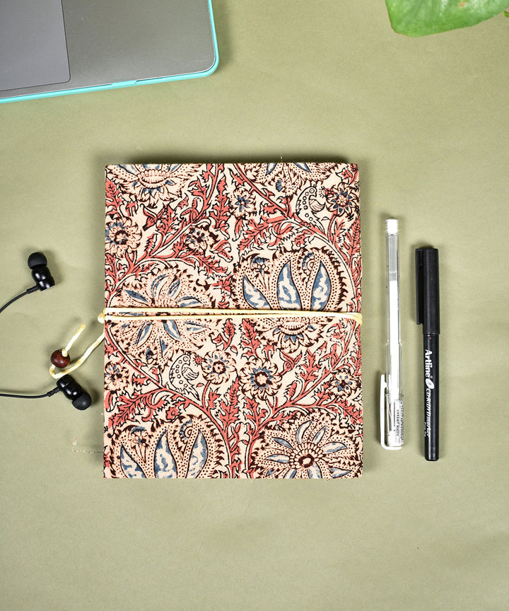 Multicolor handcrafted kalamkari cotton diary with dori