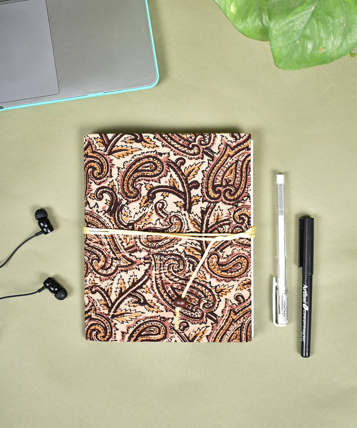 Brown handcrafted kalamkari cotton diary with dori