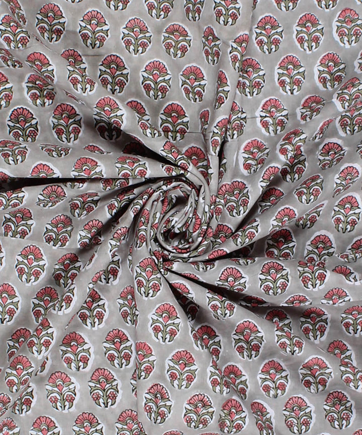 2.5m Grey handblock print cotton kurta cut piece