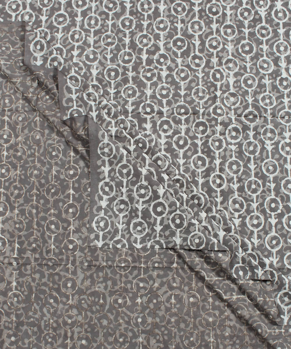 2.5m Grey handblock printed cotton kurta cut piece